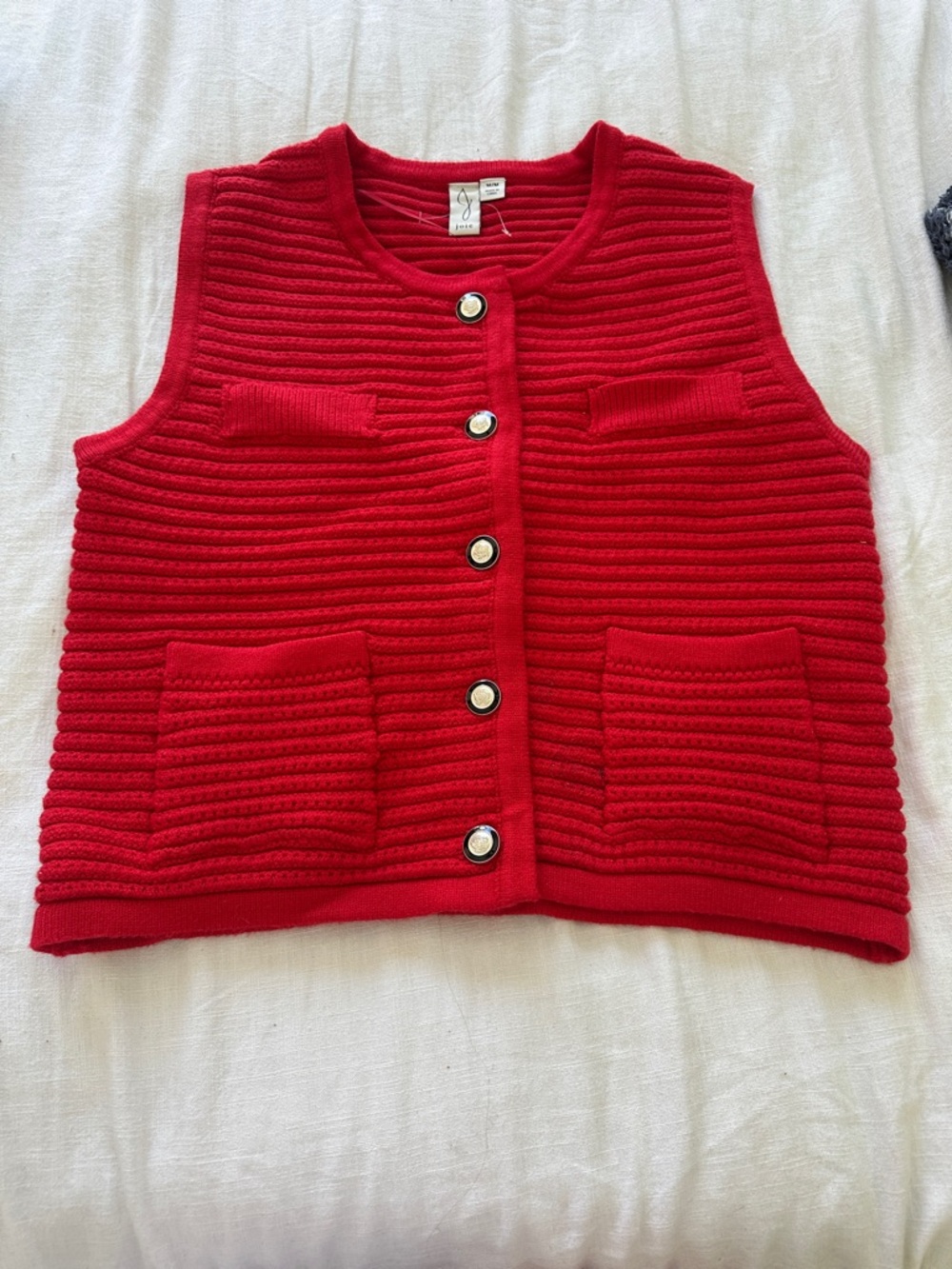 Joie Red Ribbed Knit Button Vest